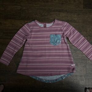 Girls Ruffle Butts Pink Stripe Floral‎ Pocket Long Sleeve Shirt Size 4T